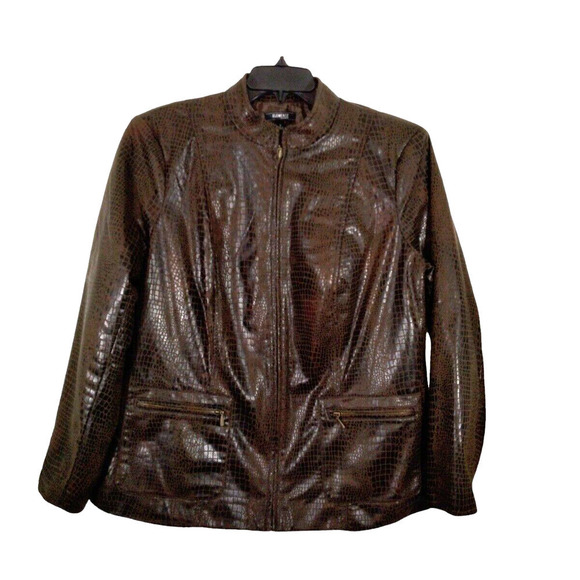Elementz Woman Size 1X Brown Faux Snakeskin Jacket Full Zip Pockets Lined - Picture 1 of 11